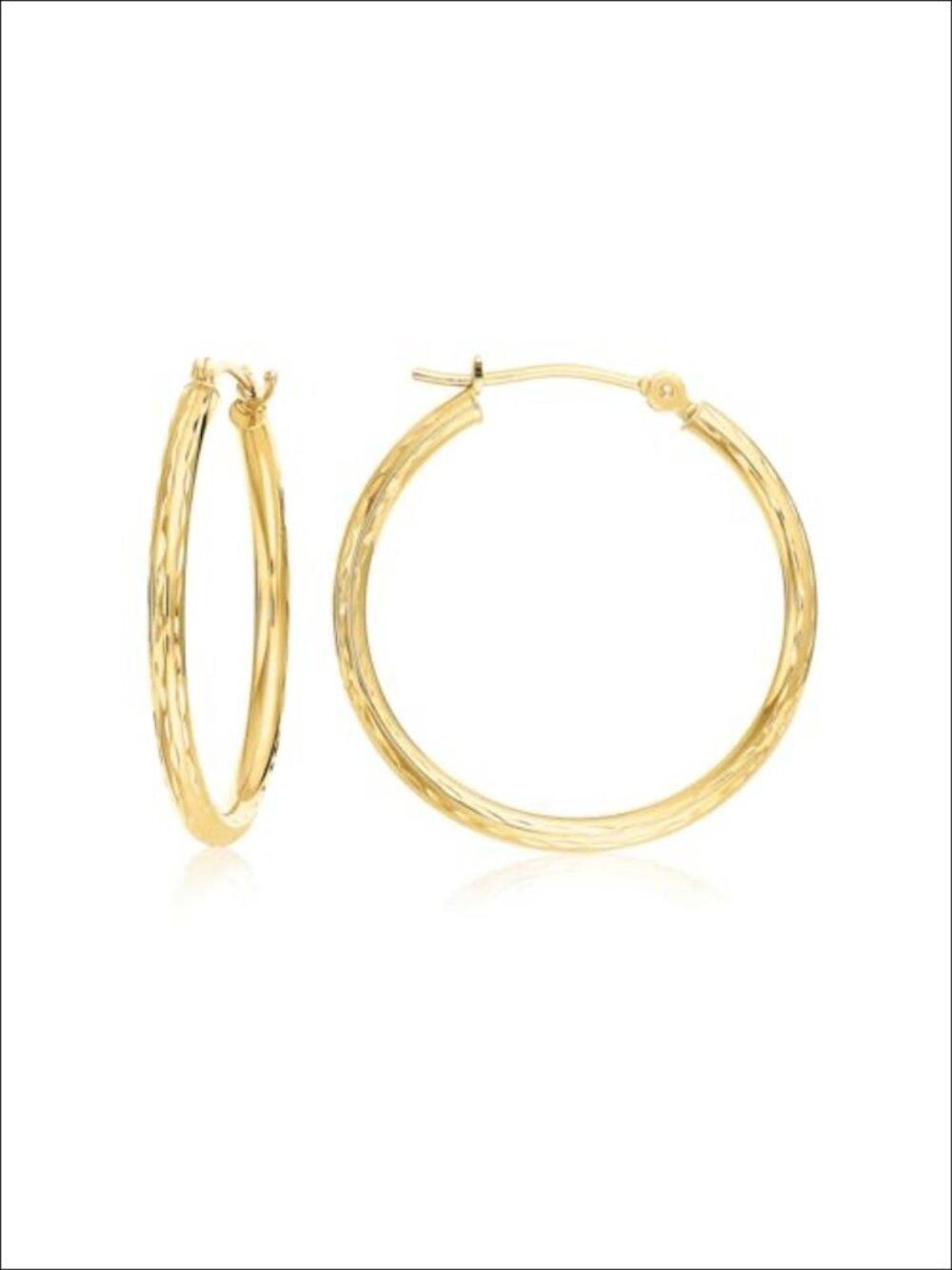 10K Yellow Gold Diamond-Cut Round Hoop Earrings Hand Engraved